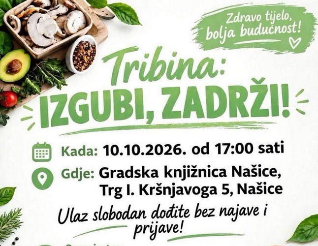 12. listopada 2026. „Izgubi, zadrži!“ – tribina o zdravoj prehrani i održivom mršavljenju